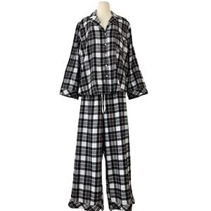 Victoria's Secret Flannel PJ Set Plaid White Black Light Pink XXL NWT